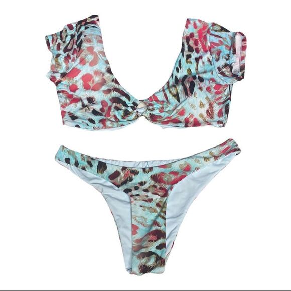 TiniBikini Swimwear 2 Piece Bikini Swimsuit Short Cap Sleeve Top & Bottoms XL - Picture 1 of 12